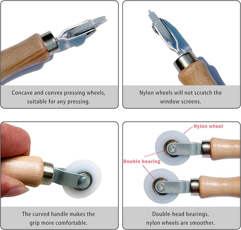 BAYTORY 3Pcs Screen Tool, Window Screen Spline Roller Tool with Wooden Handle and Steel/Nylon Bearing Wheels, Mesh Screen Door Repair Kit Easy to ...