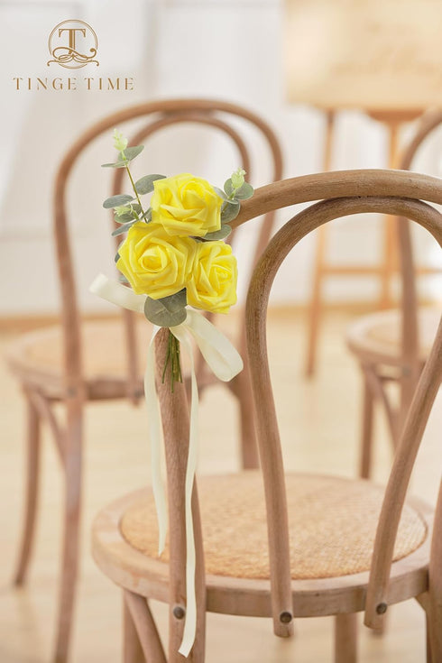 TINGE TIME Yellow Flowers Artificial Rose 25pcs Realistic Fake Roses for DIY Wedding Bouquet Baby Shower Centerpiece Floral Arrangement Party Home...