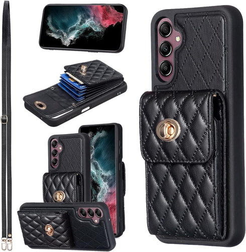 Asuwish Phone Case for Samsung Galaxy A14/M14 5G Wallet Cover with Credit Card Holder Slot Shoulder Crossbody Strap Long Lanyard Leather Cell Purs...