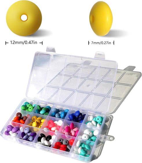 150PCS 12mm Lentil Silicone Beads 7 Color Set DIY Focal Beads Mix Color Silicone Beads for Pens Rubber Beads Loose Beads for Art Craft...