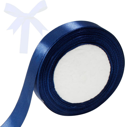 Navy Blue Satin Ribbon 1 Inch x 25 Yards Ribbon, Wedding Bouquet Ribbon Navy Blue Silk Ribbon, Silky Polyester Ribbon Shiny Fabric Ribbon for Hair...