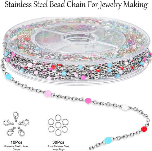 16.4 Feet/5M Necklace Chain for Jewelry Making Colorful Beaded Jewelry Chains for DIY Necklace Bracelet Anklet Craft Jewelry Making Supplies with ...