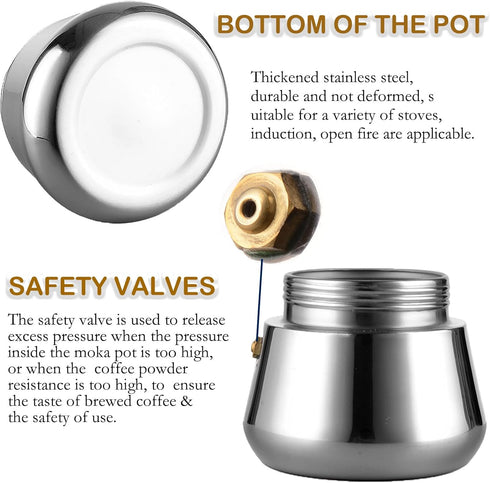 2 Cup 100ML 3.3oz Stovetop Espresso Maker Stainless Steel Moka Pot Espresso Maker Percolator Italian Coffee Maker Capable Moka Coffee Machine Cafe...