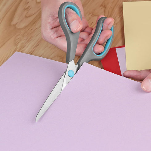 8.5" Scissors, Stainless Steel Blades, Soft Grip Handle, Suitable for Households,Offices and Schools, All Purpose, Blue/Grey...