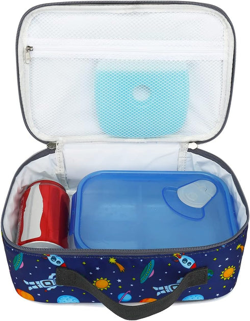 FlowFly Kids Lunch box Insulated Soft Bag Mini Cooler Back to School Thermal Meal Tote Kit for Girls, Boys, Astronaut...