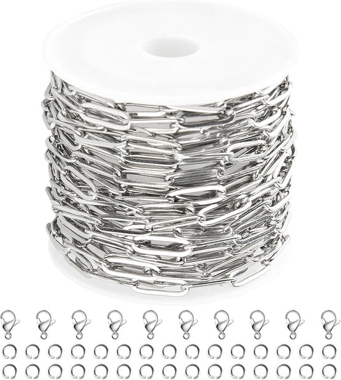 Kyutong 5 Meters Stainless Steel Jewelry Making Chain Roll Silver Necklace Chains Spool Paperclip Link Bulk Chains for DIY Craft Bracelet Ankle Fi...