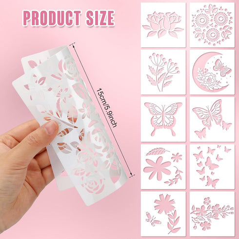 60 Pcs 6x6 Inch Flower Stencils for Painting on Wood Reusable Floral Stencils Bird Wall Stencil Butterfly Leaf Drawing Template DIY Craft Summer S...