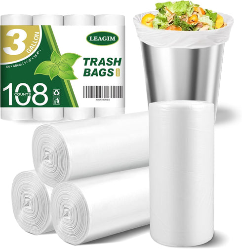 Small Trash Bags 3 Gallon, 108 Count Garbage Bags Bathroom Mini Trash Can Liners, fit 10-13 Liter Clear...