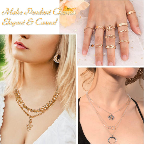 Thrilez 63 Pack of Jewelry Set for Women, Including 15 Pairs Fashion Earrings, 4 Pack Cute Necklaces, 13pc Aesthetic Bracelets/Anklets and 31pc Da...