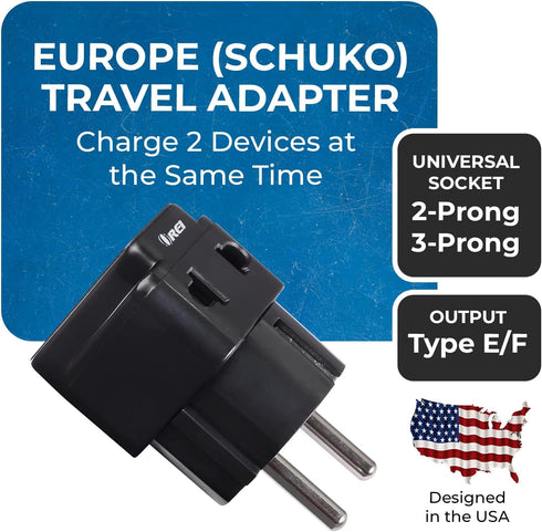 OREI European Adapter Plug, Travel Adaptor for Europe Schuko Countries 2 in 1, for Germany France Iceland Netherlands Russa Greece Spain - Safe Gr...