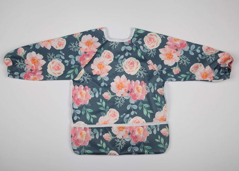 Baby Bib Sleeved Shirt With Pocket 1-3 years old Toddler Painting Drawing (Floral)...