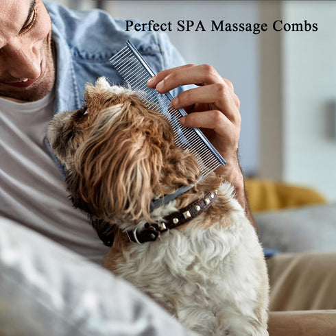 Dog Comb, Metal Dog Grooming Combs with Rounded Ends Stainless Steel Teeth for Grooming Matting Cats Dogs Comb Brush Tool for Long Haired Pets Gen...