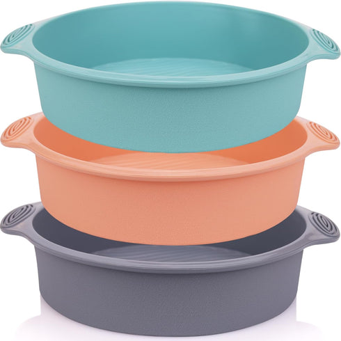 9 inch Silicone Round Cake Pan - Non stick bread pan for baking cake pizza bread and More Food Grade & BPA Free Set of 3...