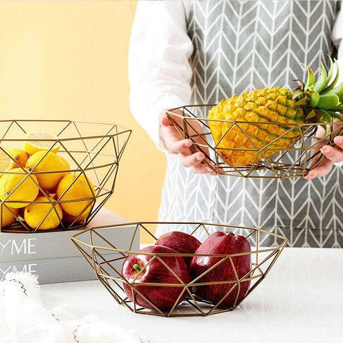 Geometric Metal Wire Fruit Bowl, Iron Arts Fruit Storage Baskets for Kitchen Counter (Gold, Normal)...