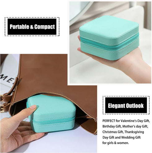MODENGKONGJIAN Mini Jewelry Travel Case, PU Leather Travel Jewelry Organizer Box, Small Portable Portable Jewellery Storage Holder for Womens Ring...
