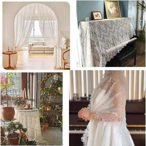 IDONGCAI Lace Fabric Soft Chantilly French Eyelash floral Lace Fabric 60 X120 Inch Bridal Veil Wedding Dress Lace Trim Home Decorations Trim Appli...