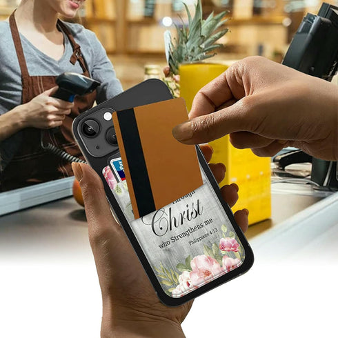 Rossy Cell Phone Wallet Adhesive Card Holder Stick on Wallet Pocket Lycra Credit Card ID Case With Bible Verse Philippians 4-13 Stylish Pattern fo...