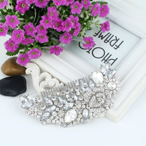 EVER FAITH Bridal Hair Accessories Crystal 5 Inch Bridal Rose Flower Bouquet Hair Side Comb Clear Silver-Tone For Women...