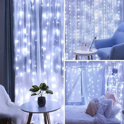 Curtain Lights 300 LED Twinkle Fairy Lights with Remote USB Powered for Wedding Christmas Backdrop for Bedroom Home Room Decor (White)...