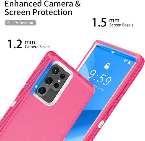 for Galaxy S22 Ultra Case, Rugged Shockproof Military Protective Bumper Phone Cover Armor Heavy Duty for Samsung Galaxy S22 Ultra (Hot Pink/White)...