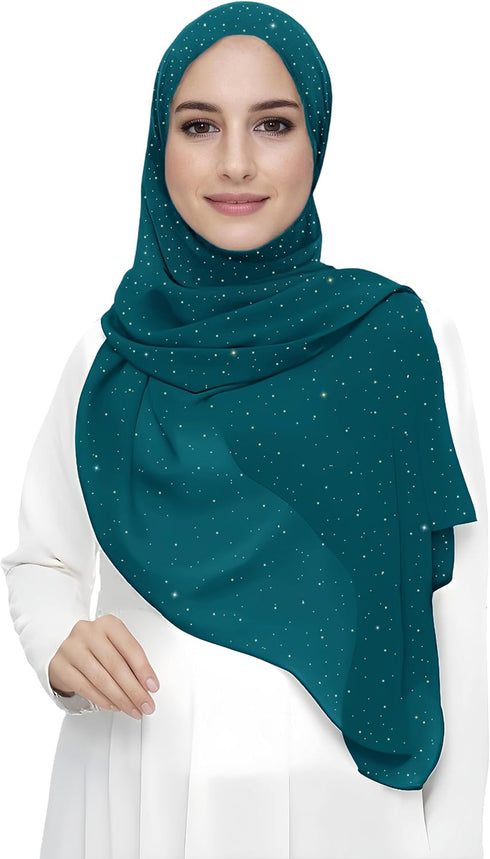 Sparkle Shimmer Gold Glitter Women's Chiffon Hijab Head Scarf Shawl Wrap Lightweight...