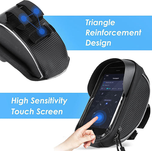 Waterproof Bicycle Storage Bags Reflective Phone Mount Top Tube Bag Bike Phone Case Holder Accessories Cycling Pouch Compatible with iPhone 15,14,...
