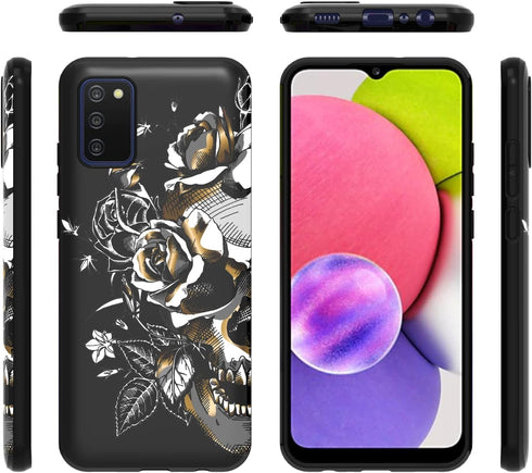 EnCases Cell Phone Case for Samsung Galaxy A03S, Samsung A03S Classic Black TPU Skull Shockproof Bumper Protective Case Cover for Women Girls Men...