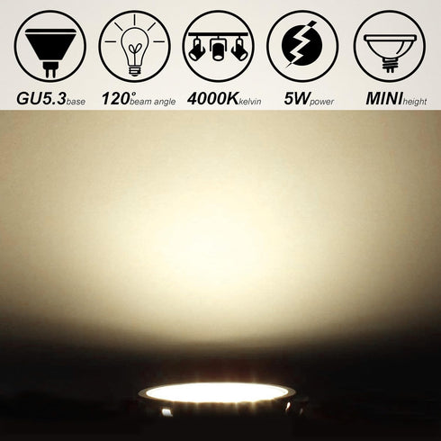 ALIDE MR16 50W Led Bulbs Replacement,5W MR16 GU5.3 Bi-Pin 4000K Natural White,Wide Angle 120 Degree Beam,12V MR16 LED Bulb for Overhead Tracking F...