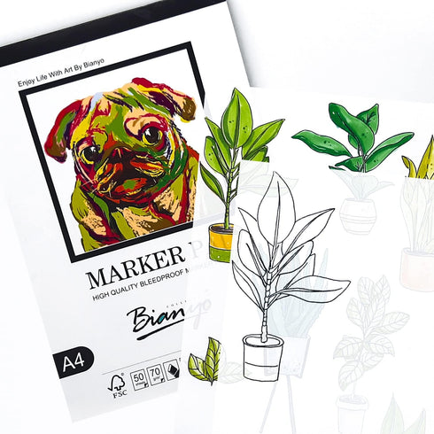 Bianyo Bleedproof Marker Paper Pad, A4(8.27"X11.69"), 50 Sheets, 18 LB / 70 GSM, Glue-Bound, 100% Cotton, White, Ideal for Use with Markers and In...