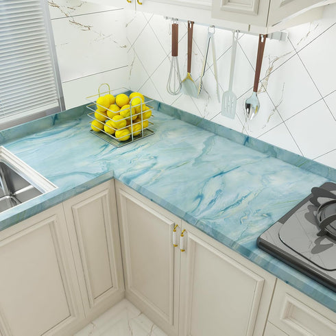 Blue Gold Marble Peel and Stick Contact Paper 16"×78.7" Granite Texture Wallpaper Self Stick Adhesive Removable Waterproof Furniture Decorative St...