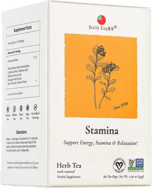 Health King Stamina Herb Tea, Teabags, 20 Count Box...