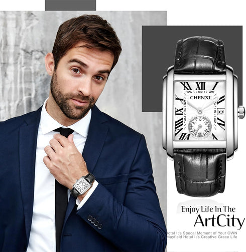 Avaner Men's Square Watches Vintage Leather Analog Quartz Dress Wristwatch with Calendar...