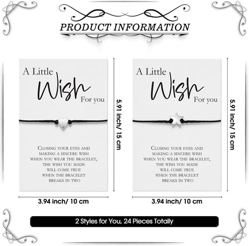 24 Sets Wish Card Bracelets for Women Braided Heart and Star Adjustable Wish Bracelets Wax Rope Matching Couple Bracelet Woven Bracelets with Wish...