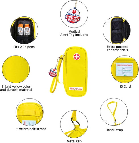 EpiPen Medical Carrying Case Insulated, Travel Medication Organizer Bag Emergency Medical Pouch, Fits 2 EpiPens, Asthma Inhaler, Anti-Histamine, A...