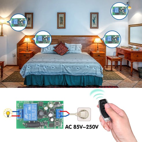 DieseRC Wireless Remote Control Light Switch Radio Frequency Relay Switch AC 110V 120V 240V 220V 1500W 1 Channel 433Mhz Receiver with 2 Transmitte...