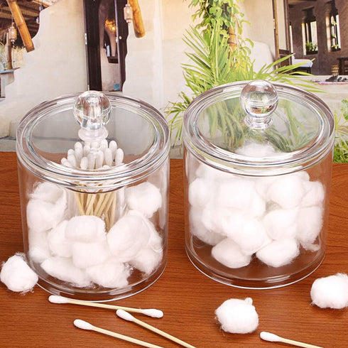 Hipiwe Cotton Ball and Swab Organizer with Lid Apothecary Acrylic Jar Makeup Qtip Organizer Bathroom Storage Canister Jar for Cotton Rounds Pads Q...