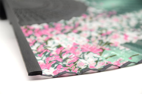 OMyTea® Women Hand Held Silk Folding Fan with Bamboo Frame - with a Fabric Sleeve for Protection for Gifts - Sakura Cherry Blossom Pattern (WZS-2)...