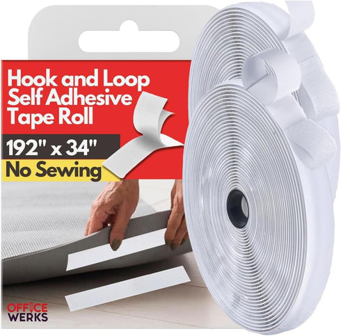 Office Werks Heavy-Duty Hook and Loop Fastener Tape | 16ft Self-Adhesive Reusable Strip | Industrial Strength Nylon Backing | Customizable Sticky ...