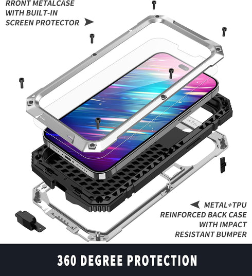 iPhone 14 5G Metal Case with Kickstand Built-in Screen Protector Camera Cover Sturdy Military Armor Durable Full Body Heavy Duty Shockproof Drop T...
