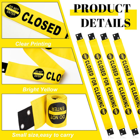 4 Pcs Closed for Cleaning Sign with Magnetic Ends Nylon Bathroom Restroom Signs Do Not Enter Magnetic Signs with 8 Suction Cup Hanger Banner for D...