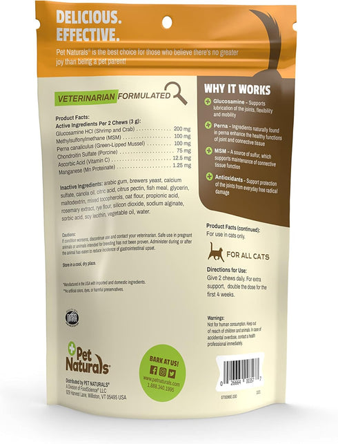 Pet Naturals Hip and Joint Support Supplement for Cats, 30 Chews - Glucosamine, Chondroitin and MSM for Cats...