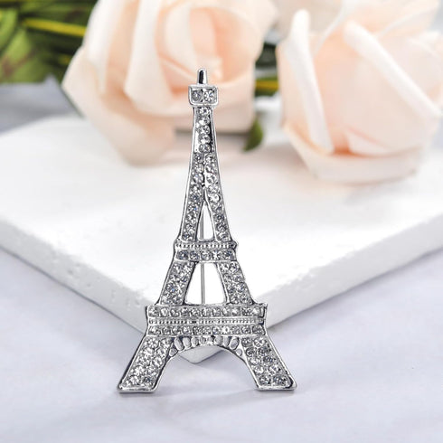 Gyn&Joy Silvery Tone Clear Crystal Rhinestones Eiffel Tower Fashion Brooch Pin...