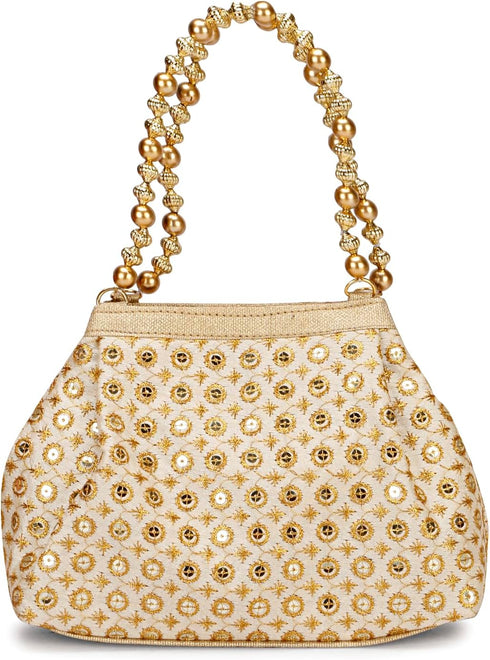 Potli Bags for Women Embroidered Evening Purses with Gold Pearl Handle, Indian Women Potli Bags for Wedding...