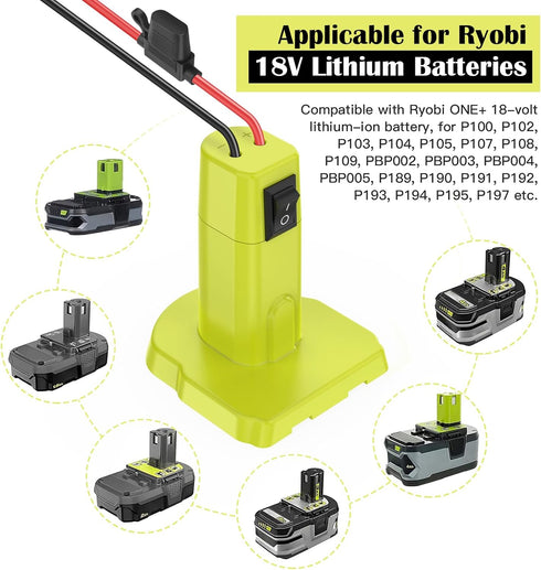 2 Packs Power Wheels Adapter for Ryobi 18V Battery Adapter Power Wheels Battery Conversion Kit with Switch, Fuses & Wire Terminals, 12AWG Wire, Po...