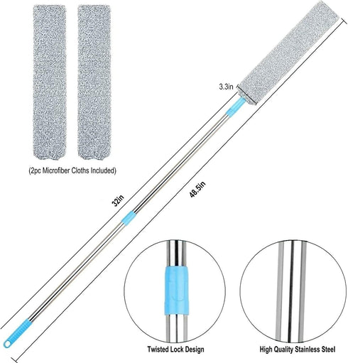 Retractable Gap Dust Cleaner Under Appliance Microfiber Duster Dust Brush with Extension Pole (36 to 49 inches) Cleaning Duster for Bed High Ceili...
