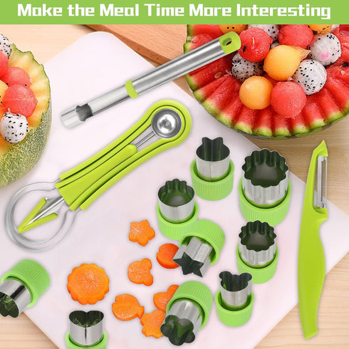 14 Pack Melon Baller Scoop Set - 4 in 1 Stainless Steel Fruit Tool Set Fruit Scooper Seed Remover with Fruit Vegetable Cutter Shapes Set Fruit Pee...
