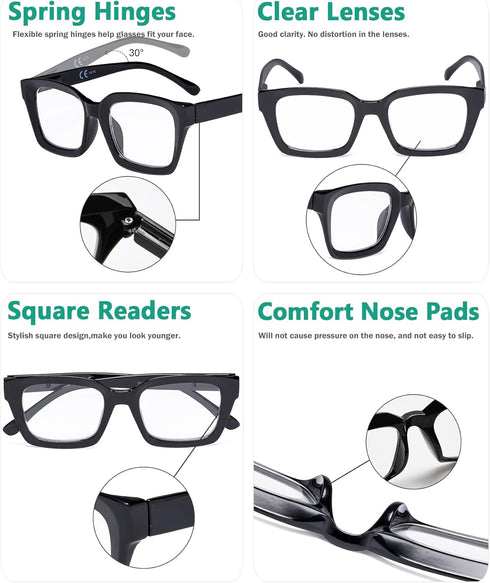 Eyekepper Ladies Reading Glasses - Oversized Square Design Readers for Women Black...