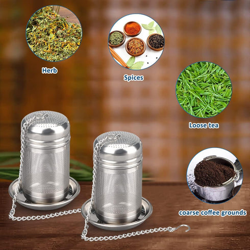 Stainless Steel Tea Infuser 2 Pack,Tea Strainer Set for Loose Tea Leaf,Cooking Infuser for Spices with Tray,Extra Fine Mesh Tea Filters with Exten...