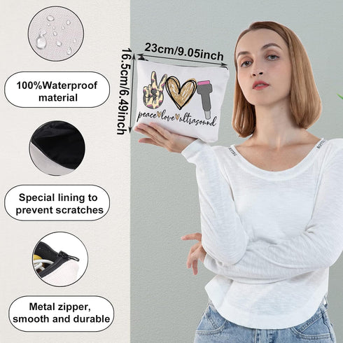 WZMPA Sonography Tech Cosmetic Makeup Bag Sonographer Gifts Peace Love Ultrasound Makeup Zipper Pouch Bag For Radiologist Graduation Student (Peac...