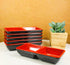 Ebros Red And Black Melamine Traditional Design Condiments Ketchup BBQ Soy Sauce Dipping Bowl or Dish With Divider 2 Partition Compartments Housew...